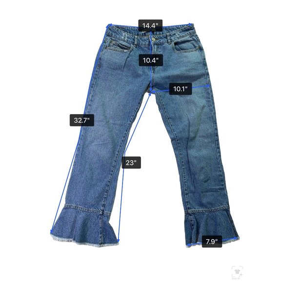 Zara Basic Women’s Blue Cotton Flare Ruffle Hem Jeans Button Fly Size 04 - Picture 9 of 10
